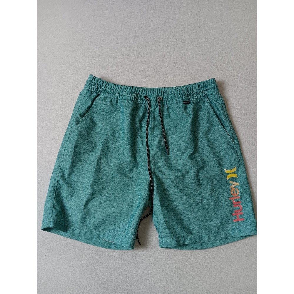 Hurley Swim Shorts Mens M Green Lined Drawstring‎ Elastic Waist Back Pocket